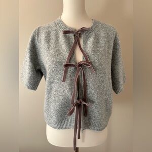 NWOT Cynthia Rowley Short-Sleeved Cardigan w. Velvet Tie Accents